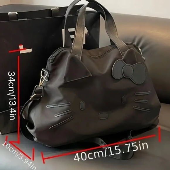 Hello Kitty Black Crossbody Tote Travel Bag Gym Bag - Picture 8 of 8